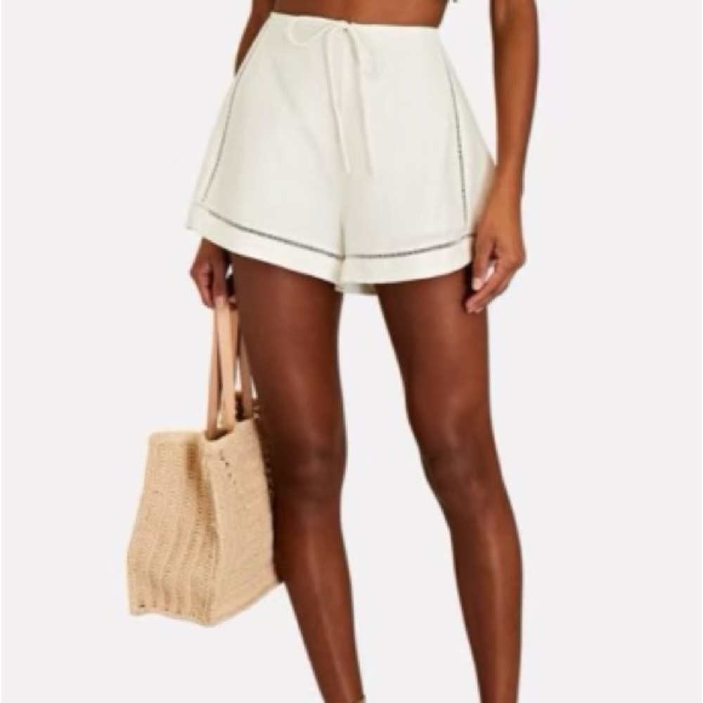 Cult Gaia Itzel Tie Waist Linen Wool Silk Shorts High Waist Ecru Womens Size XS